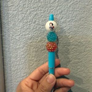 Light blue Beaded Pen with Snow White